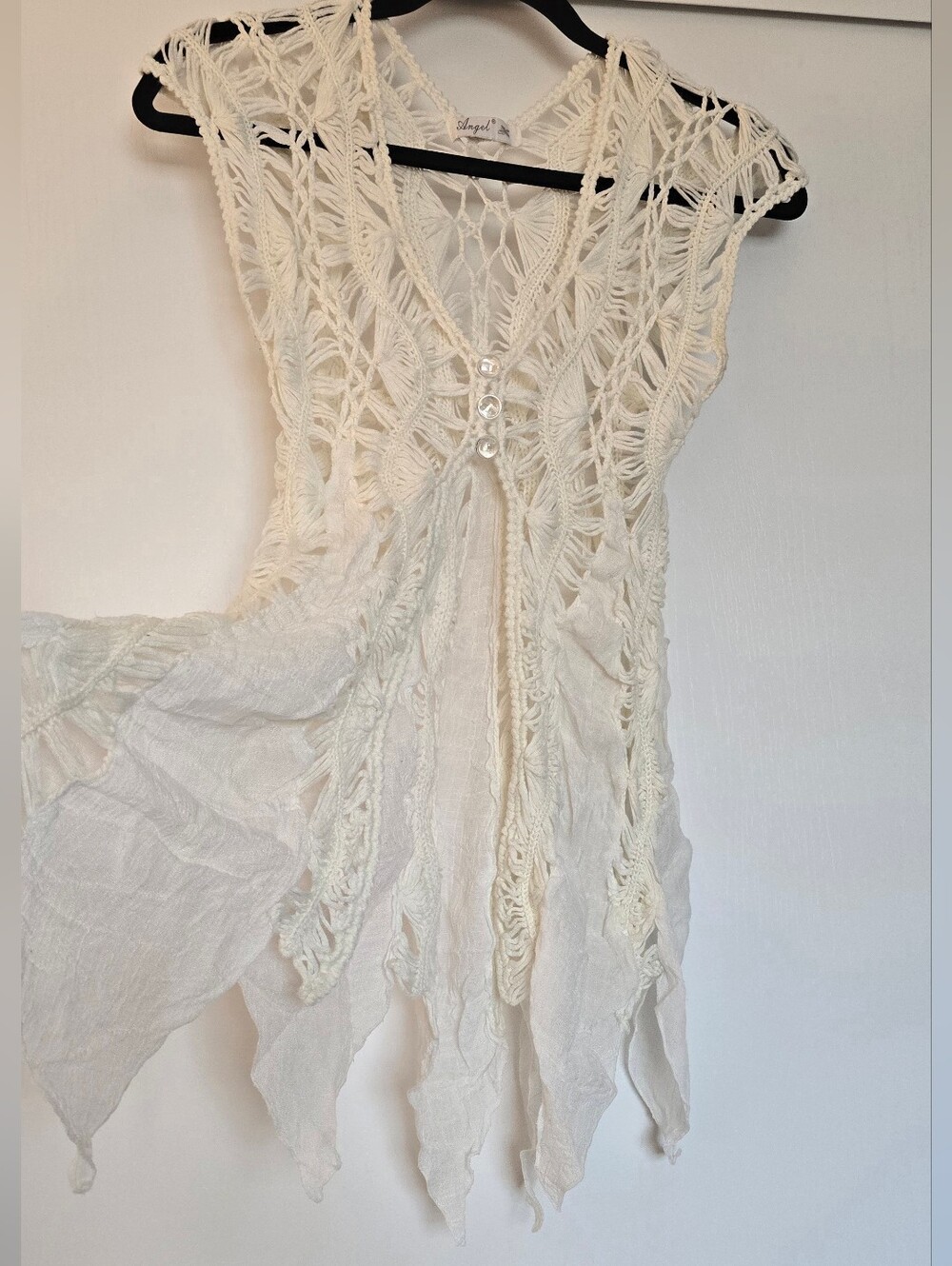 Angel - Rare 100% Cotton Boho Whimsical Crochet Handkerchief Cover-Up Top